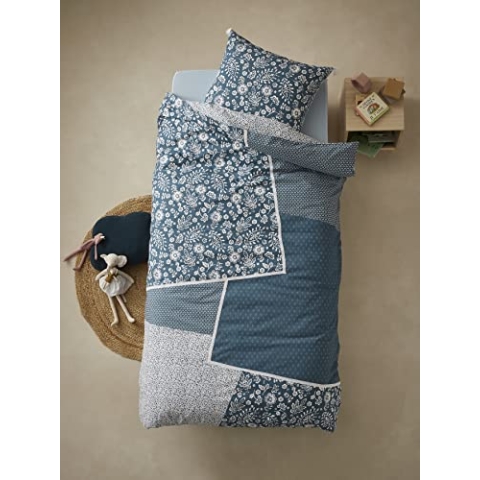 VERTBAUDET Kinder Bettwäsche-Set „Boho“ marine/wollweiß 200X200 63X63