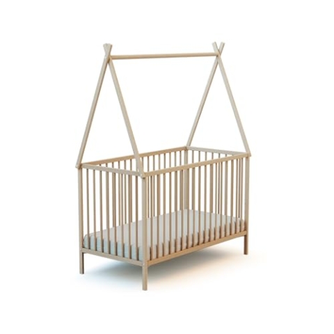 WEBABY - Babybett Holz Tipi-Bett 60x120 Buch Natur| Kinderbett | Kinderbett | Von Geburt an | Lattenrost inklusive | Bett mit Gitterstäben | Verstellbarer Lattenrost in 3 Höhen