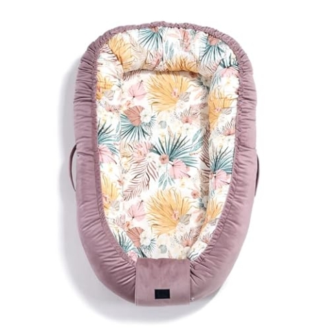 La Millou Baby Kokon BEST NEST GRANDE Velvet Collection | Babybettchen Stoßstange | Antiallergen | Einstellbare Größe | BOHO PALMS LIGHT - FRENCH LAVENDER