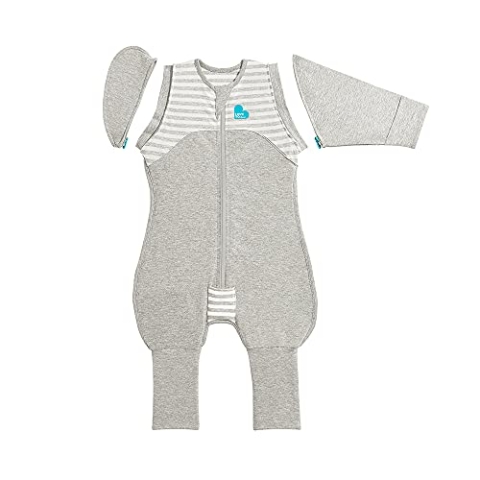 Love To Dream Baby Übergang Puckanzug mit Beinen, idealer Stoff für moderate Temperaturen (20-24°C), XL (11-14kg), patentiertes abnehmbares Flügel Design, Schlafanzug Baby, Grau