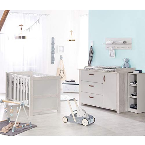 roba Kinderzimmerset 'Mila', inkl. Baby-/Kinderbett 70 x 140 cm und Wickelkommode, grau