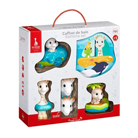 Sophie la Girafe - Sophie la Girafe – Bade-Set Sophie la Girafe – 5 Aktivitäten: Netz, Buch und Badespielzeug – Lernspiele für Kinder – ab 10 Monaten