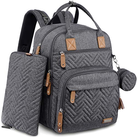 iniuniu Baby Wickelrucksack, Wickeltasche Rucksack Große mit Windeltasche, Wickelunterlage, Schnullerhalter, Babytasche Multifunktional für Mama & Papa, Dunkelgrau