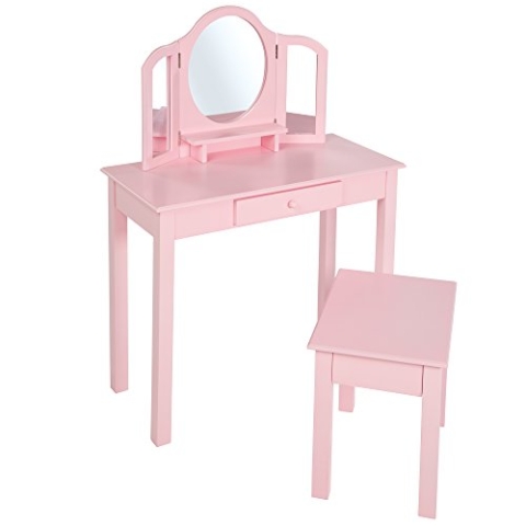 roba Schminktisch für Kinder - Frisiertisch aus Holz inkl. Hocker - Kosmetiktisch mit Spiegel & Schublade - Holz rosa