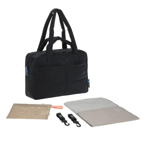 LÄSSIG Baby Wickeltasche mit Tragegriff und Wickelunterlage, Kinderwagenbefestigung, wasserabweisend/GRE Everyday Bag black