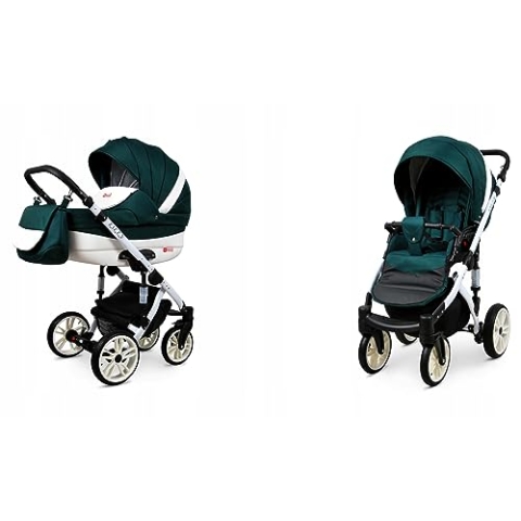 BabyLux® Bambimo Kinderwagen Set 2 in 1 - Lilly - incl. Babywanne, Buggy Sportsitz - Kinderwagenset - Kombikinderwagen mit Wickeltasche, Regenschutz, Moskitonetz, Cupholder usw.