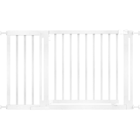 Safetots Naturholz Elegance Treppenschutzgitter, Weiß, 125cm - 133cm, Druckmontage Sicherheitsgitter, 73cm Extra Breite Türöffnung, Extra Breites Gitter für Treppen, Flure und Türen