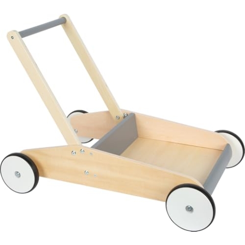 small foot Lauflernwagen Schiefergrau, robuster Schiebewagen aus Holz, mit großer Ladefläche, ab 12 Monaten, 12550