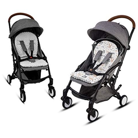 BABYMAM SITZEINLAGE EINLAGE FÜR KINDERWAGEN ZWEISEITIG MINKY BAUMWOLLE NEU (Grau- Waldfreunde)