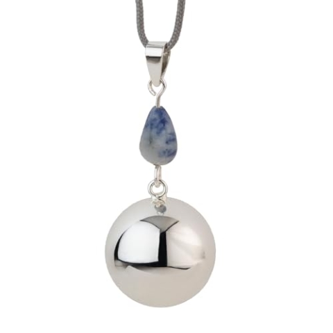 Babylonia Bola | Schmuck Schwangerschaft | Bola Klangkugel Schwangerschaft | Geschenke für Schwangere Frauen | Silber mit Blaugrauem Stein