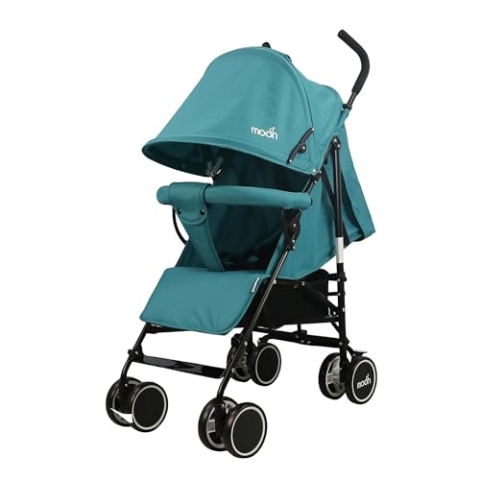 MOON Neo Plus Leichter Reise-Kinderwagen für Baby/Kinder/Kleinkinder ab 0 Monaten (bis zu 18 kg), Regenschirm-Faltung, mehrere Positionen, verstellbarer Sitz, Aufbewahrungskorb, Schultergurt, Seeblau