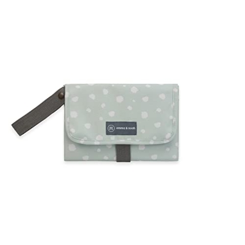 emma & noah Wickelunterlage für Unterwegs, 82x52 cm (gefaltet 25x18 cm), Abwaschbar, Wickeltasche mit Windeltasche für den Kinderwagen, Organizer für Windeln und Feuchttücher (Punkte Mint)