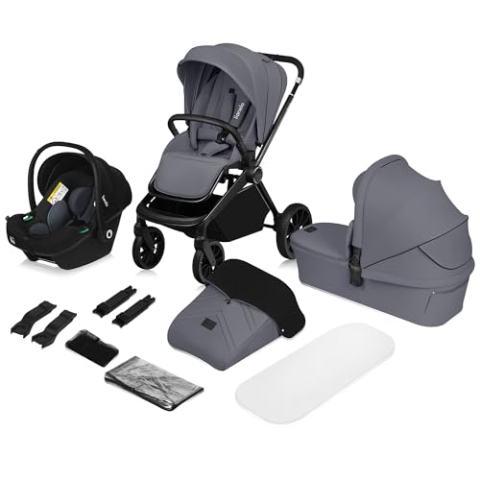 LIONELO MIKA PLUS 3-in-1 Buggy 0-48 Monate bis zu 22 kg Babywagen bis zu 9 kg Kindersitz Babytrage bis zu 13 kg, Rückenlehne verstellbar, Dämpfung, 360° Räder, XXL-Verdeck