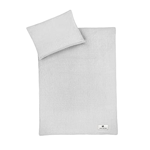 Julius Zöllner Musselin Kinderbettwäsche 100x135 + 40x60 cm | 2-teiliges Set aus Deckenbezug und Kissenbezug aus 100% Baumwollmusselin | Oeko-TEX Standard 100 | grau