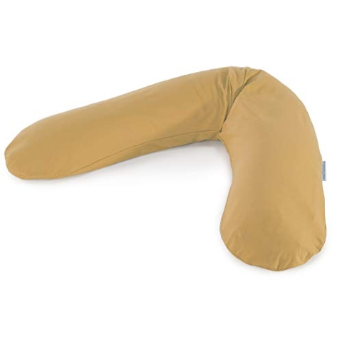 Theraline Das Original Schwangerschaftskissen & Stillkissen 190cm – Seitenschläferkissen Stillkissen Perlen – inkl Stillkissenbezug Bernstein Bambus Kollektion