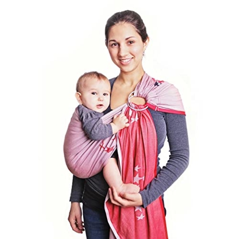 Hoppediz Ring-Sling, Baby-Tragetuch ab Geburt, 100 % schadstoffgeprüfte Baumwolle, Design Los Angeles rot