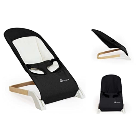 Petite&Mars CALMY Babywippe* Babywippe aus Holz* hochwertige Babyschaukel nutzbar ab der Geburt bis max. 9 kg* ergonomisches Babywippe ohne Elektronik (Black)