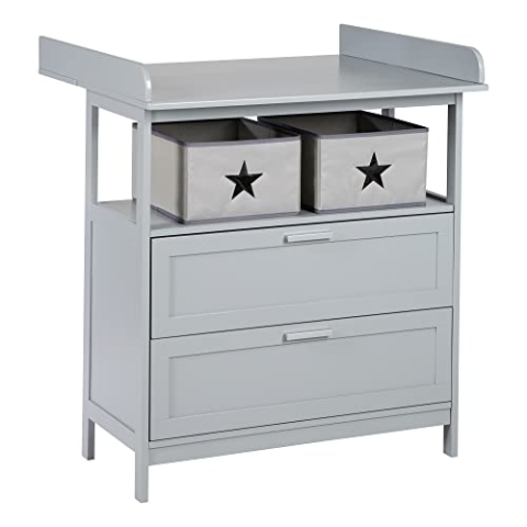 roba Wickelkommode Hamburg mit abnehmbarem Aufsatz - Wickeltisch mit 2 Schubladen + 2 Boxen + Wandbefestigung - Babykommode mit Wickelhöhe 92 cm - Holz grau