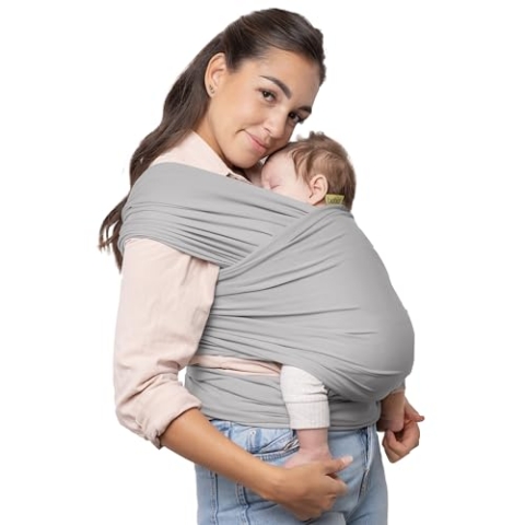 Boba Baby Tragetuch Neugeborene - Elastisches Babytragetuch und Stilltuch für Unterwegs - Einfach zu binden - Babytrage Neugeborene ab Geburt bis 16kg (Gelassenheit Hellgrau/Serenity Light Grey)
