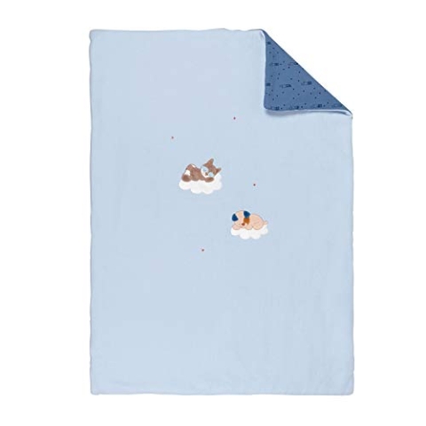 Nattou Große Kuscheldecke Hund und Waschbär, 100 x 135 cm, Jim und Bob, Blau
