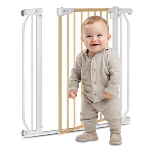 LIONELO Truus Slim Sicherheitstor, Verstellbare Breite von 75 bis 105 cm mit Press-Fit, Höhe 77 cm Öffnung in beide Richtungen Selbstverriegelung, abgerundete Kanten
