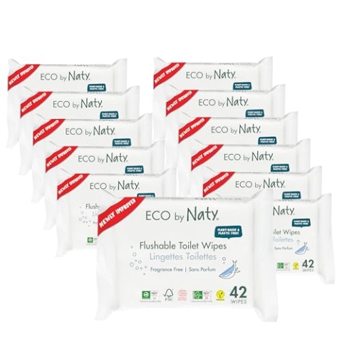 Eco by Naty Parfümfreies feuchtes Toilettenpapier – 100% Wasser kompostierbare und pflanzliche Tücher, chemikalienfreies und hypoallergenes Toilettenpapier für empfindliche Haut (12 x 42 I 504 Stück)