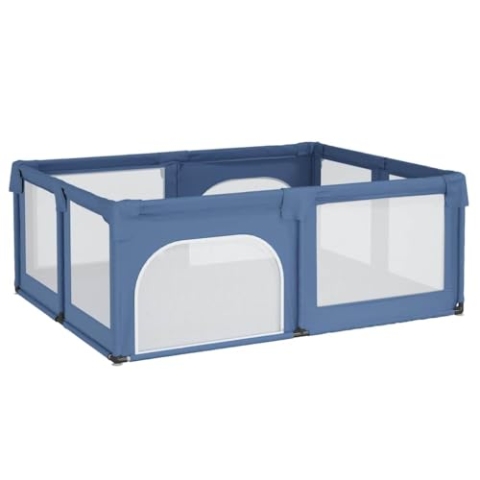 vidaXL Laufstall Baby Laufgitter Kinderzaun Spielstall Absperrgitter Krabbelgitter Schutzgitter Spielgitter mit 2 Türen Hellblau Oxford-Gewebe