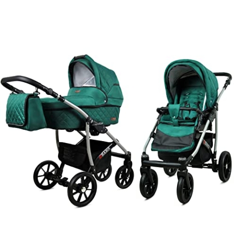 BabyLux Qbaro 2-in-1 Baby Kinderwagen Tief und Kinderwagen mit Zubehör Verstellbar und faltbar Aluminiumkonstruktion Wasserdicht Nicht abnehmbare Räder Khaki