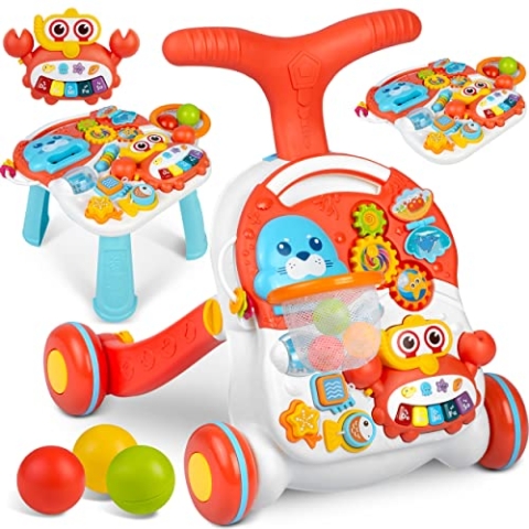 RICOKIDS Interaktiver Schieber, Gehhilfe, Lerntafel, Tisch, weiß und rot, 2in1, RK-810, verstellbar, für die Entwicklung der Kleinmotorik, Laufen lernen