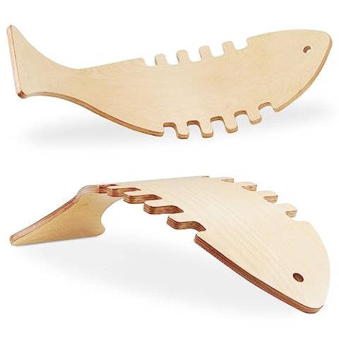 Mamabrum Holz Balancierbrett in Fischform – Vielseitiges Balance Board für Kinder und Erwachsene – Fördert Motorik und Gleichgewicht