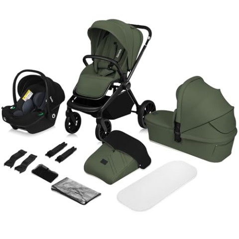 LIONELO MIKA PLUS 3-in-1 Buggy 0-48 Monate bis zu 22 kg Babywagen bis zu 9 kg Kindersitz Babytrage bis zu 13 kg, Rückenlehne verstellbar, Dämpfung, 360° Räder, XXL-Verdeck