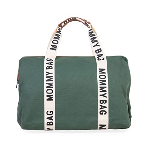 Childhome, Mommy Bag, Wickeltasche, Kliniktasche, Reisetasche, großes Fassungsvermögen, Wickelauflage, verstellbarer Schultergurt, unterteilt, Isoliertasche, Durchgang für Koffer, Grün, Signature