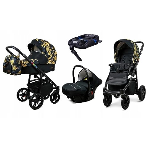 BabyLux® Kinderwagen Set 4 in 1 - Color Lux - incl. Babywanne, Buggy Sportsitz, Auto-Babyschale, ISOFIX-Basisstation - Autositz - Kinderwagenset - Kombikinderwagen mit Wickeltasche usw.