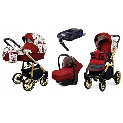 BabyLux® Kinderwagen Set 4 in 1 - Color Lux - incl. Babywanne, Buggy Sportsitz, Auto-Babyschale, ISOFIX-Basisstation - Autositz - Kinderwagenset - Kombikinderwagen mit Wickeltasche usw.