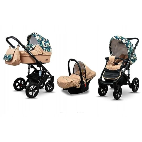 BabyLux® Bambimo Kinderwagen Set 3 in 1 - Sky Lark - incl. Babywanne, Buggy Sportsitz, Auto-Babyschale - Autositz - Kinderwagenset - Kombikinderwagen mit Wickeltasche, Regenschutz usw.