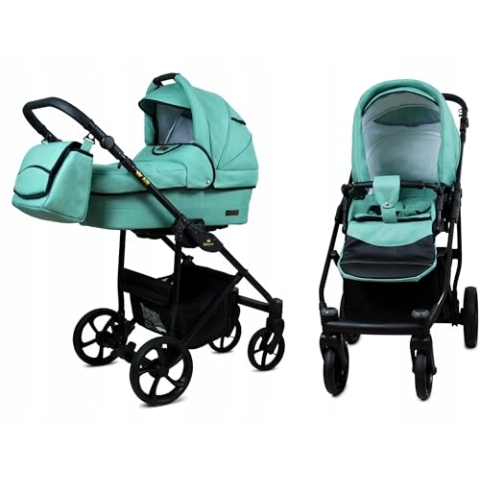 BabyLux® Bambimo Kinderwagen Set 2 in 1 - Air - Sage - incl. Babywanne, Buggy Sportsitz - Kinderwagenset - Kombikinderwagen mit Wickeltasche, Regenschutz, Moskitonetz, Cupholder usw.