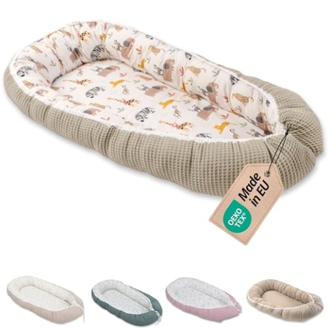ULLENBOOM Babynest - 100% OEKO-TEX Materialien & Made in EU, Sand Savanne - Babynestchen Neugeborene aus kuscheliger Baumwolle, Ideal als Reisebett & Kuschelnest geeignet