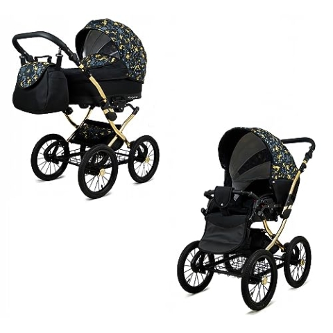 BabyLux® Bambimo Kinderwagen Set 2 in 1 - Margaret Gold - incl. Babywanne, Buggy Sportsitz - Kinderwagenset - Kombikinderwagen mit Wickeltasche, Regenschutz, Moskitonetz, Cupholder usw.