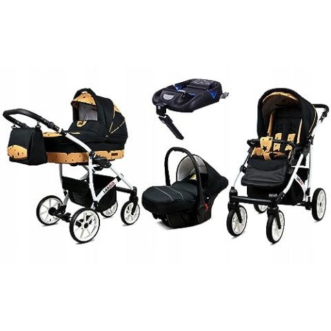 BabyLux® Kinderwagen Set 4 in 1 - Largo - incl. Babywanne, Buggy Sportsitz, Auto-Babyschale, ISOFIX-Basisstation - Autositz - Kinderwagenset - Kombikinderwagen mit Wickeltasche usw.