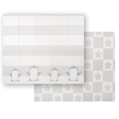 KiddyMoon Babymatte Zweiseitige Krabbelmatte Schaumstoffmatte Für Kinder Kindermatte Kindgerechte Muster Spielplatz Entwicklung Sicherer Bequemer Für Drinnen Draußen 180X200x1cm, Weiß-Pinguin