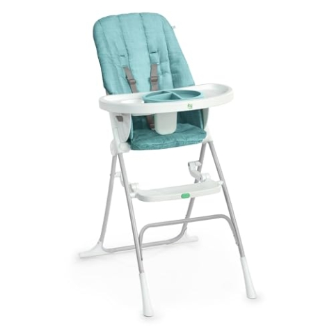 Ingenuity: ity by Ingenuity Sun Valley Kompakter Klapphochstuhl - Lebensmittelechter Teller, 5-Punkt-Gurt - Für Alter 6 Monate und älter, Unisex - Blau