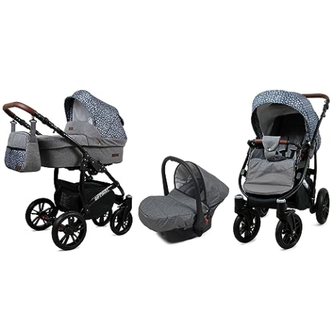 BabyLux® Bambimo Kinderwagen Set 3 in 1 - Optimal - incl. Babywanne, Buggy Sportsitz, Auto-Babyschale - Autositz - Kinderwagenset - Kombikinderwagen mit Wickeltasche, Regenschutz usw.