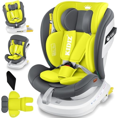 KIDIZ® Kindersitz Baby Autositz Kinderautositz Isofix Top Tether 360° drehbar Gruppe 0/1/2/3 ab Geburt 0-36kg Mit Sonnenschutzdach Seitenschutz 5 Punkt Gurt Kopfstützenverstellung ECE R129 Grau