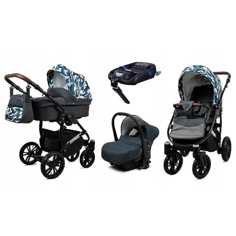 BabyLux® Kinderwagen Set 4 in 1 - Optimal - incl. Babywanne, Buggy Sportsitz, Auto-Babyschale, ISOFIX-Basisstation - Autositz - Kinderwagenset - Kombikinderwagen mit Wickeltasche usw.