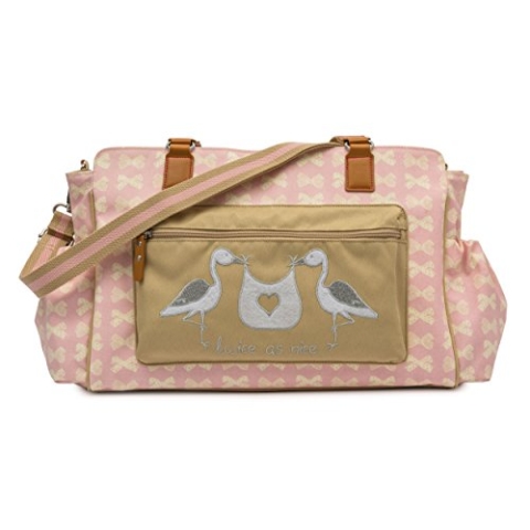 Baby-Wickeltasche mit Aufschrift „Twice as Nice“ - Pink, mit cremefarbene Schleifen, von Pink Lining