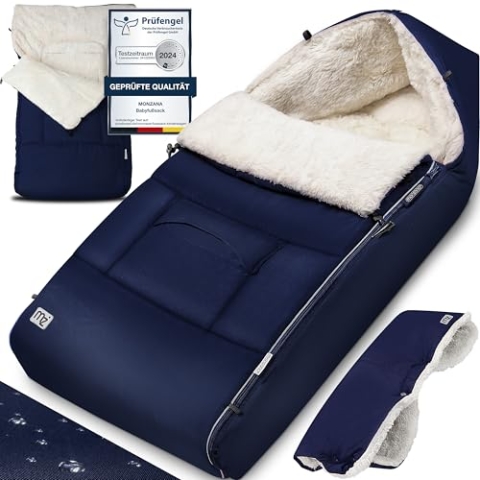 MONZANA® Fußsack für Kinderwagen Baby Winter mit Handwärmer Reflektoren Reißverschluss Buggy Waschbar Babyschale Schlafsack Kuschelig Marineblau