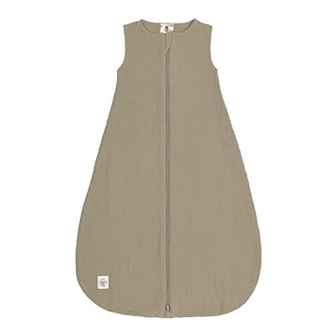 LÄSSIG Baby Sommerschlafsack ohne Ärmel Muslin Baumwolle GOTS zertifiziert unisex/Muslin Sleeping Bag olive, Größe 74/80 7-12 Monate