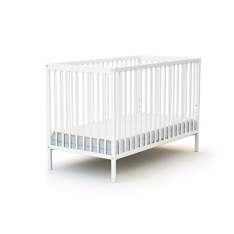 AT4 - Babybett Holz 60x120cm ESSENTIEL Weiß | 124 x 64,5 x 82 cm| Kinderbett | Von Geburt an | Schlafkomfort | Lattenrost | Bett mit Gitterstäben | Verstellbarer Lattenrost in 3 Höhen