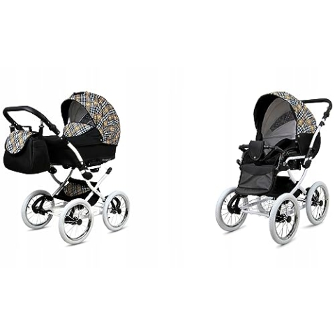 BabyLux® Bambimo Kinderwagen Set 2 in 1 - Margaret White - incl. Babywanne, Buggy Sportsitz - Kinderwagenset - Kombikinderwagen mit Wickeltasche, Regenschutz, Moskitonetz, Cupholder usw.