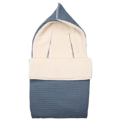 Koeka Babyfußsack - Für Babyschale - Gruppe 0+ - Mit Teddy Gefüttert - Mit Kapuze - Oslo - Aus Baumwolle - Abwaschbar - Blau - Einheitsgröße